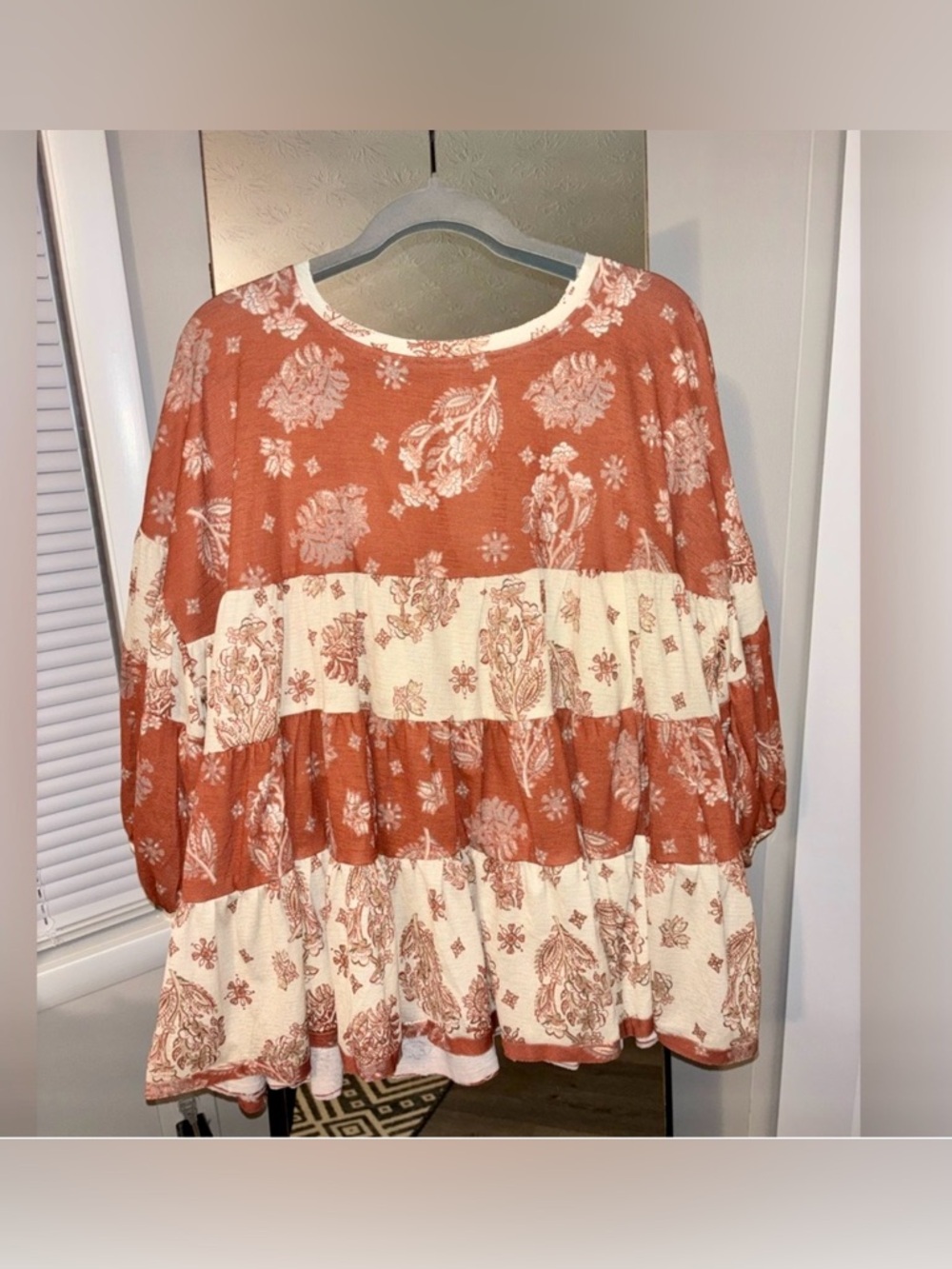 Oli & Hali Rust and Cream Floral Tiered Peasant Top
